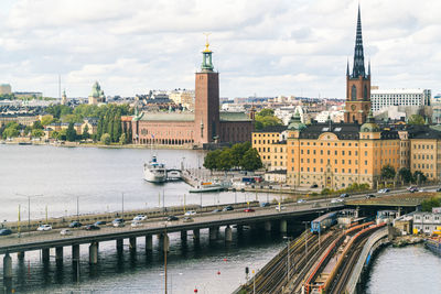 View of stockholm from sodermalm with riddarholmen and city hall