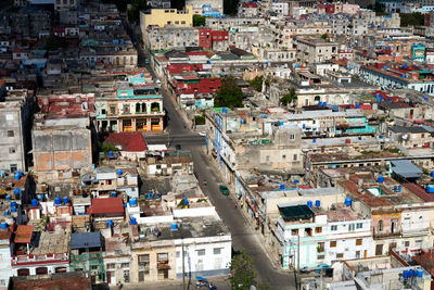 High angle view of buildings in city