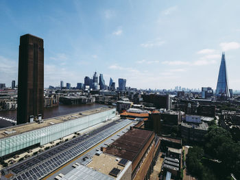 High angle view of buildings in city