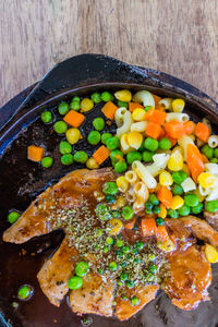 High angle view of food in bowl on table