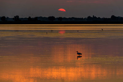 Scenic view of lake against sky during sunset