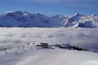 Scenic view of snowcapped mountains against sky