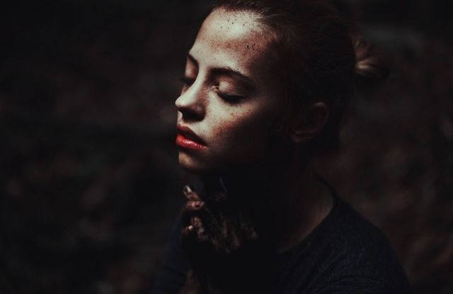 headshot, young adult, lifestyles, person, young women, looking at camera, portrait, leisure activity, contemplation, close-up, front view, head and shoulders, indoors, serious, human face, focus on foreground