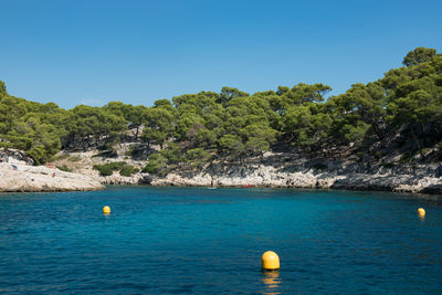 Scenic view of sea against clear sky