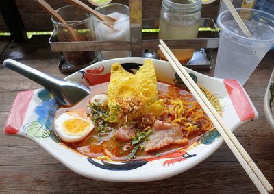 High angle view of food on table