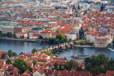 High angle view of buildings in city