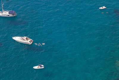 High angle view of sailboat in sea