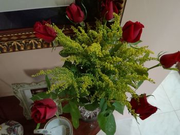 High angle view of rose bouquet