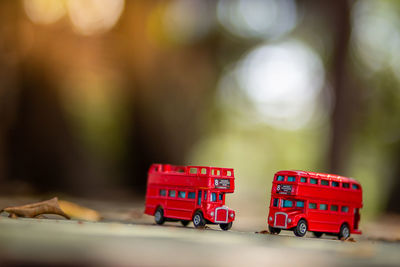 Close-up of toy car on table