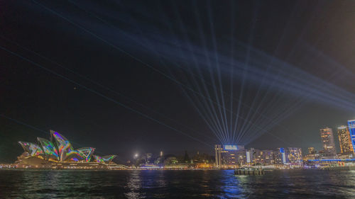 View of illuminated buildings at night