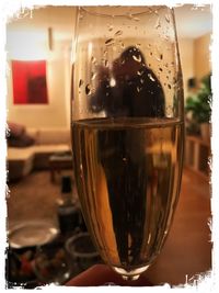 Close-up of beer glass on table