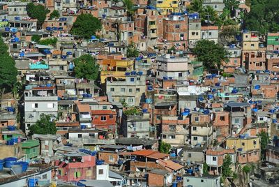 High angle view of buildings in city