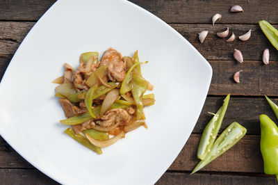 High angle view of food in plate