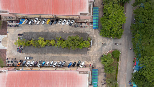 High angle view of carpark in university