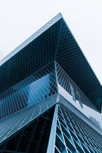 Low angle view of modern building against clear sky