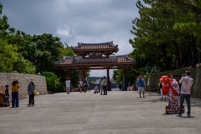 Group of people walking in temple