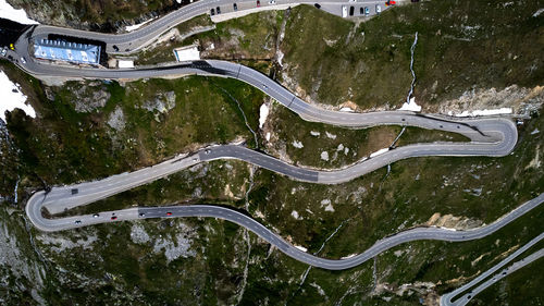 High angle view of road amidst trees