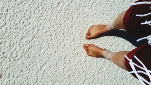 Low section of person standing on salt lake