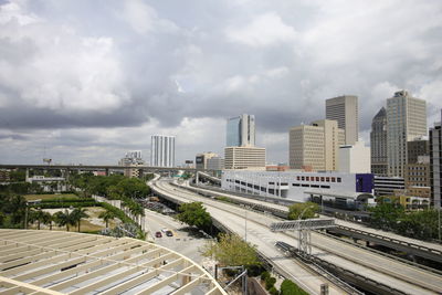 High angle view of cityscape against sky