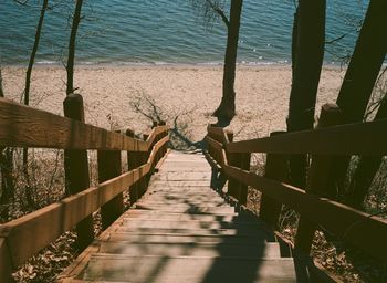 Wooden footbridge over sea