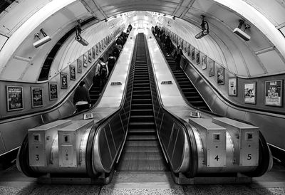 High angle view of escalator in subway station