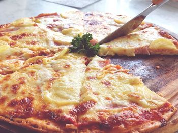 High angle view of pizza in plate