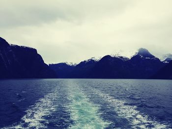 Scenic view of lake against cloudy sky