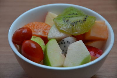 Close-up of fruits in bowl on table