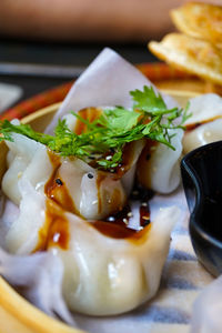 Close-up of served food in plate