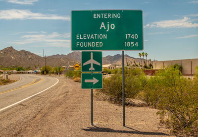 Street sign for ajo, arizona. entrance to city