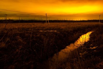 Scenic view of field against sky during sunset