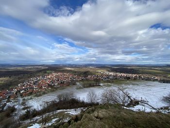 High angle view of river against sky