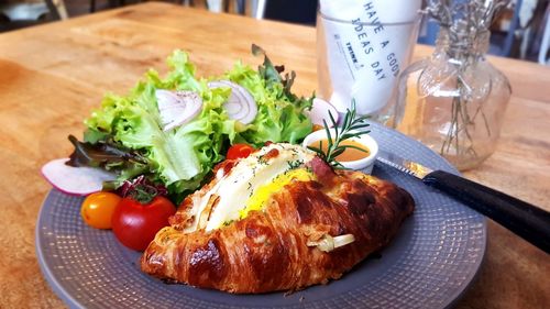 Close-up of food in plate on table