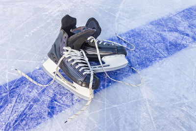 High angle view of man in snow