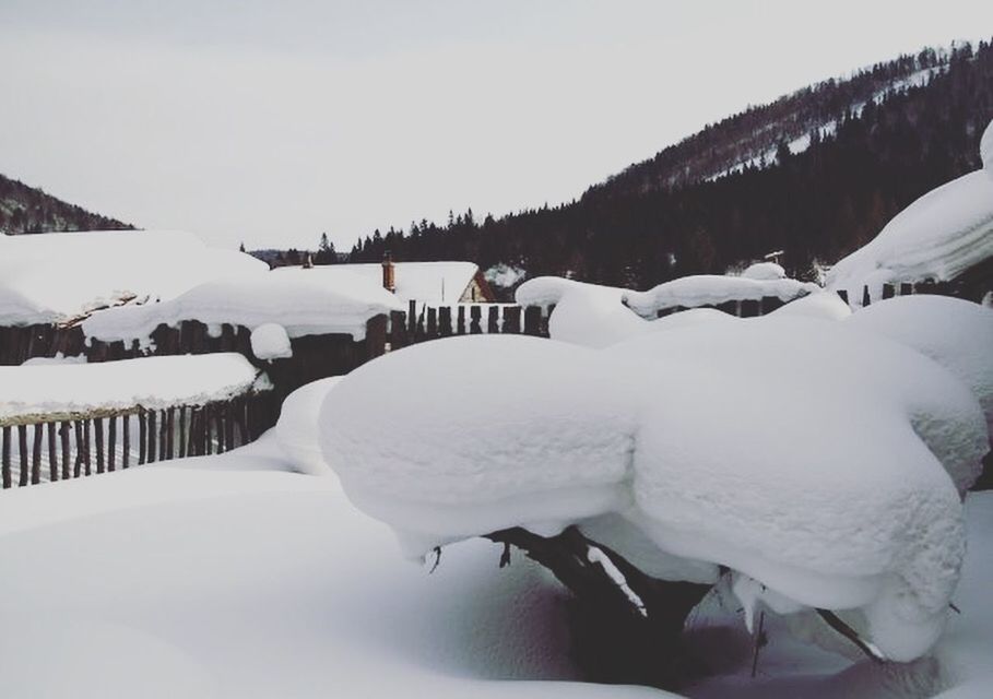 SCENIC VIEW OF SNOW COVERED LAND AGAINST SKY