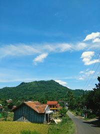 Houses on mountain against sky
