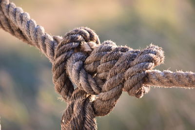 Close-up of rope tied up on metal