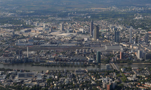 High angle view of buildings in city