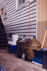 Wicker basket by side of building