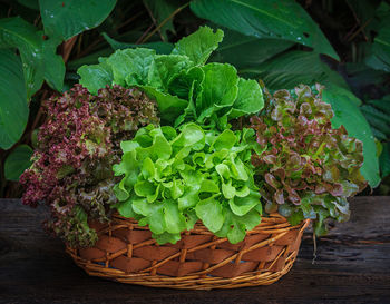 Close-up of vegetables in wicker basket on table