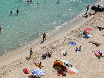 High angle view of people at beach