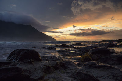 Scenic view of sea against sky during sunset