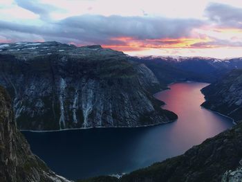 Scenic view of mountains against sky during sunset