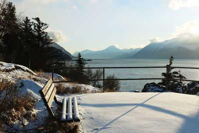 Scenic view of frozen lake against sky