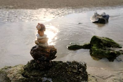 Stack of rocks on shore