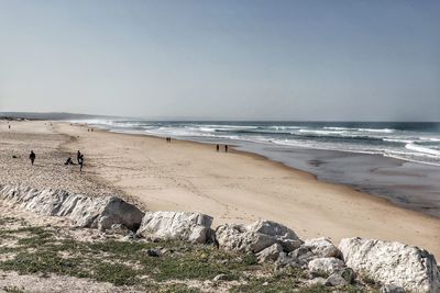 Scenic view of beach against clear sky