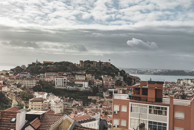 High angle view of cityscape against sky