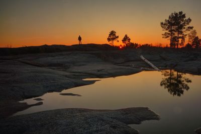 Scenic view of lake against sky during sunset