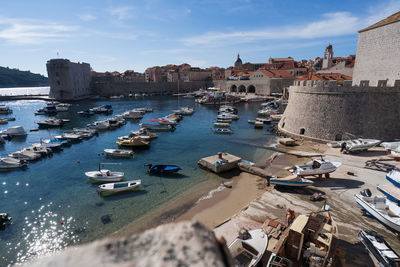 High angle view of boats in sea