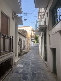 Empty alley amidst buildings in city
